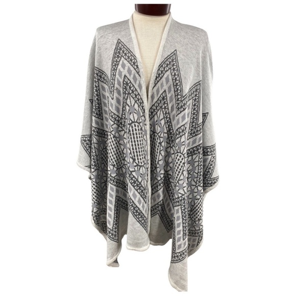Ruana Wrap Knit Sweater White Grey One Size - Picture 1 of 4